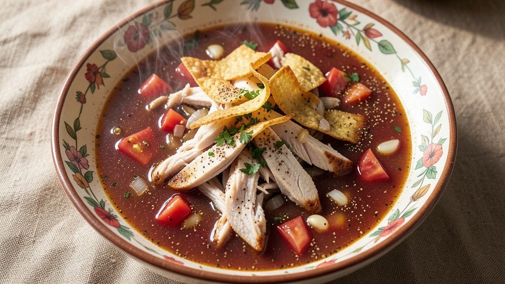 Applebee's Chicken Tortilla Soup Copycat Recipe: Crispy Tortilla Strips Over Smoky Tomato-Basil Broth