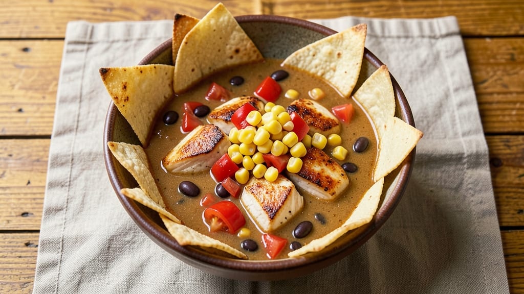 BJ's Chicken Tortilla Soup Copycat Recipe: Crispy Herb Crown Over Smoky Cheese Swirls