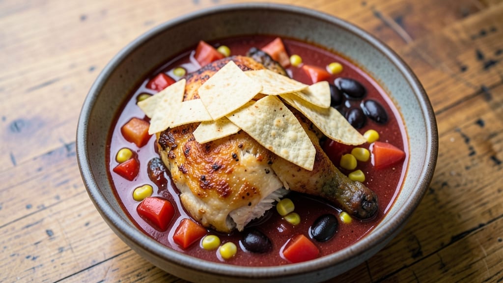 Chuy's Chicken Tortilla Soup Copycat Recipe: Crispy Tortilla Strips Over Smoky Tomato Base