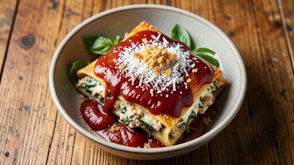 Maggiano's Chicken and Spinach Manicotti Copycat Recipe: Layered Cheese Pulls With Buttery Herb Crown