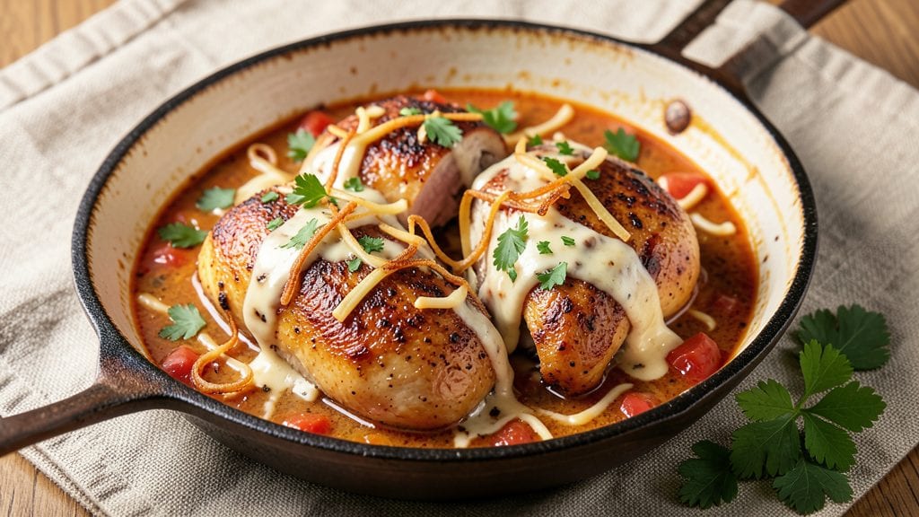 Original Rotel King Ranch Chicken Recipe: Smoky Cheese Pulls Over Crispy Herb Topping